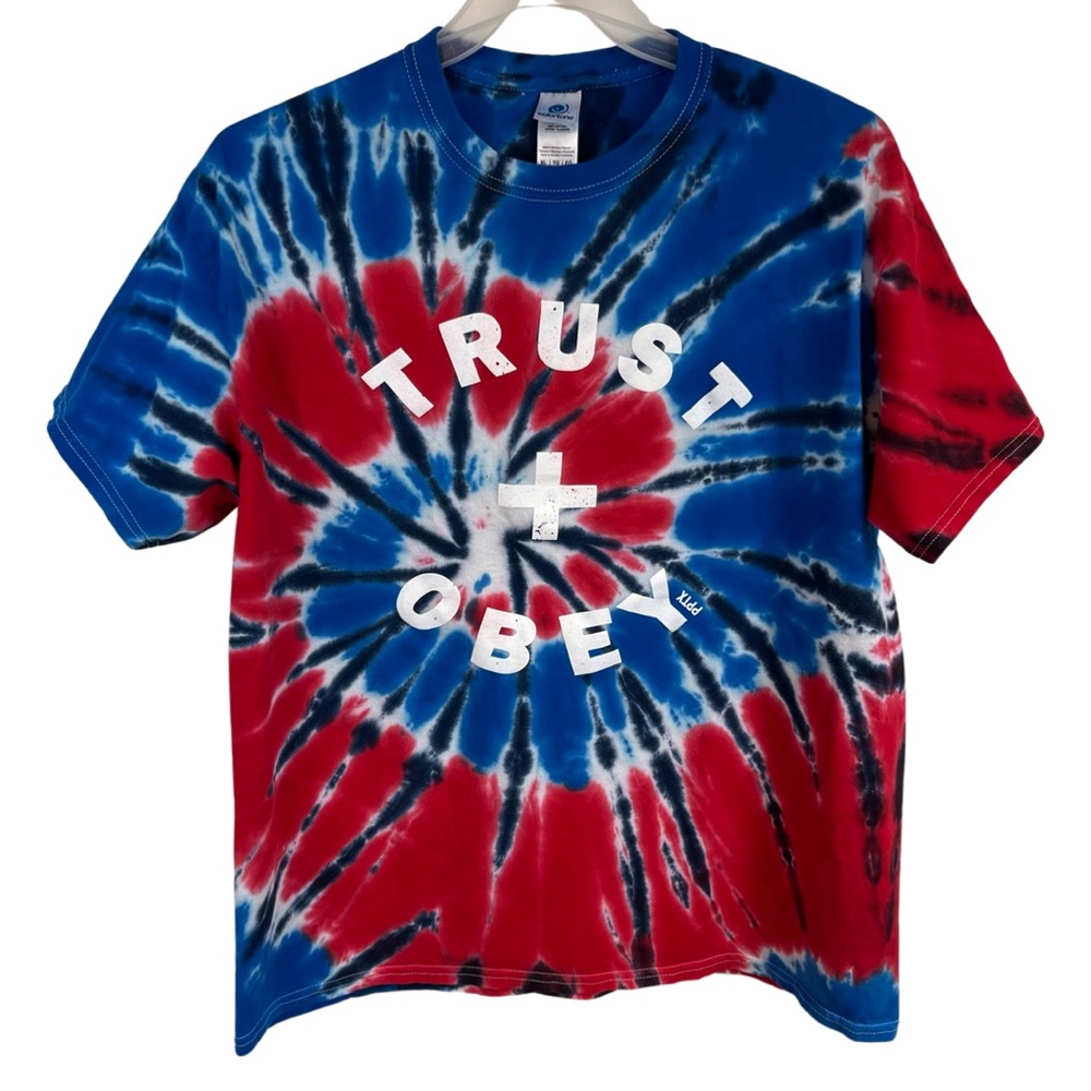 Vintage Trust + Obey Tie Dye Tee Shirt XL Colortone Red Blue